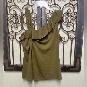 Jennifer Lopez green ruffle off the shoulder top